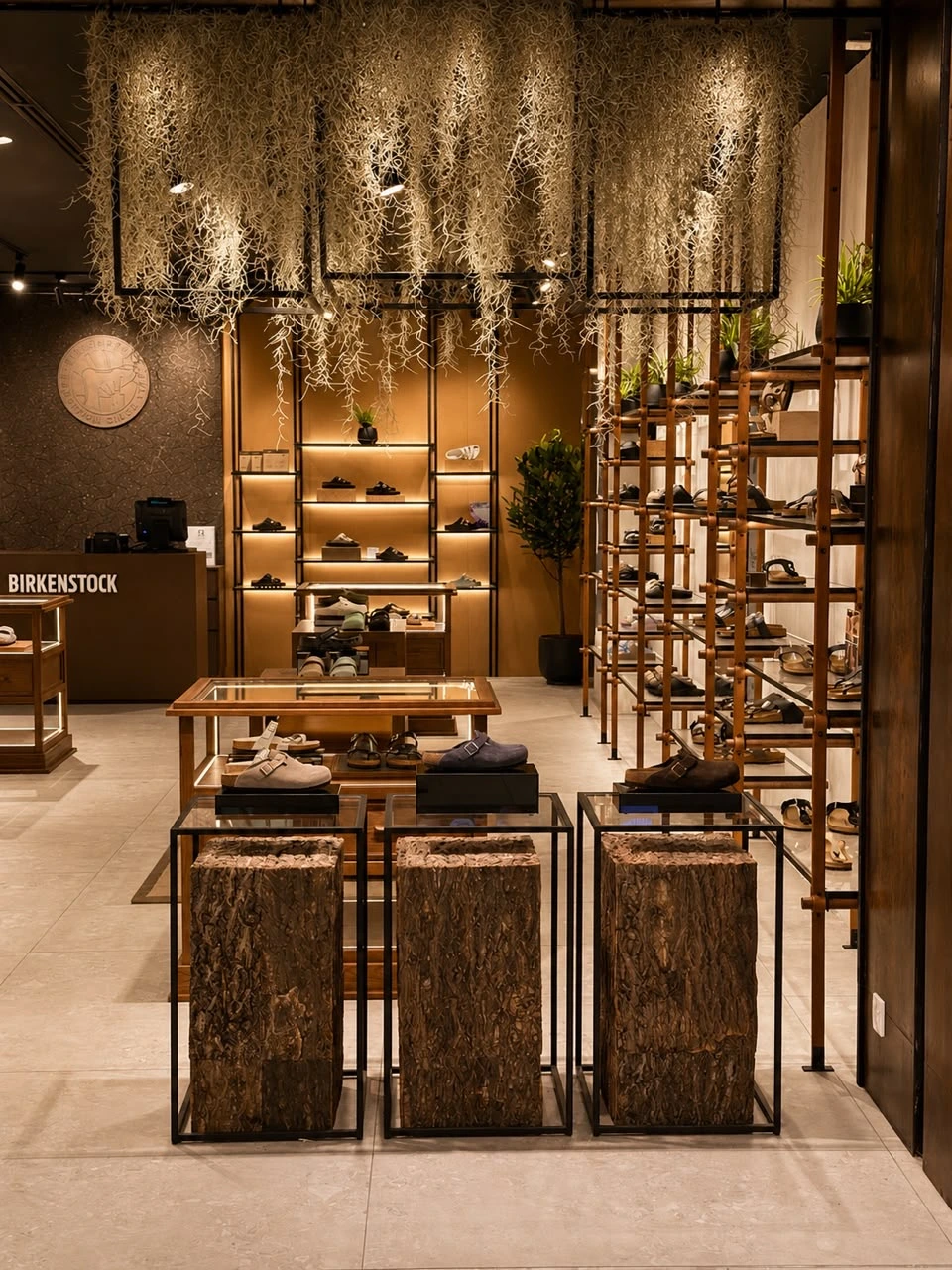 Custom carpentry display shelving for Birkenstock footwear store