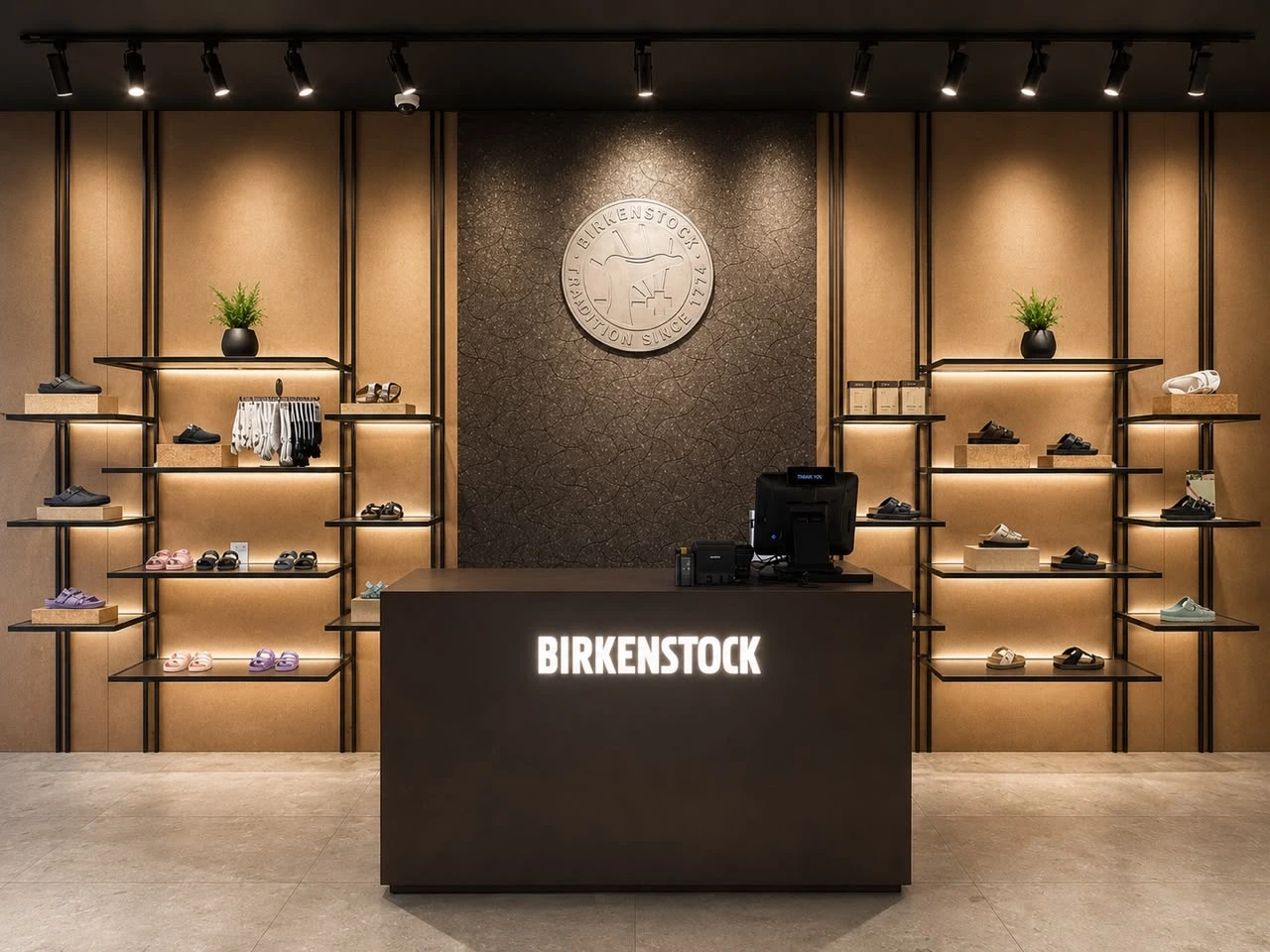 Custom retail counter installation for Birkenstock store